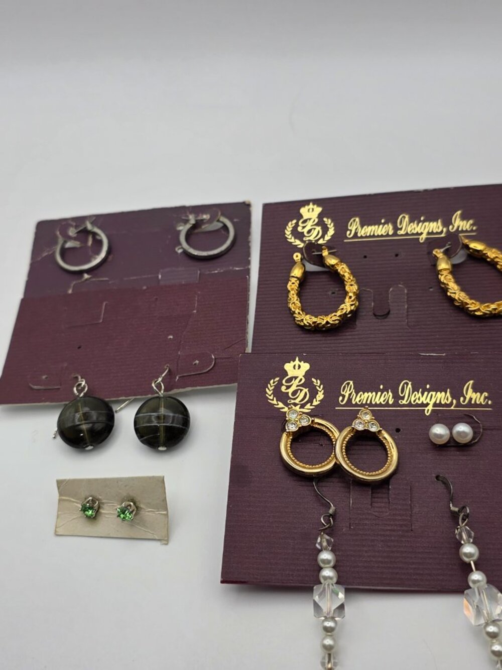 Mixed Earring Lot 7 Pairs Premier Designs & Unsigned Hoops Studs Dangles - Picture 2 of 6